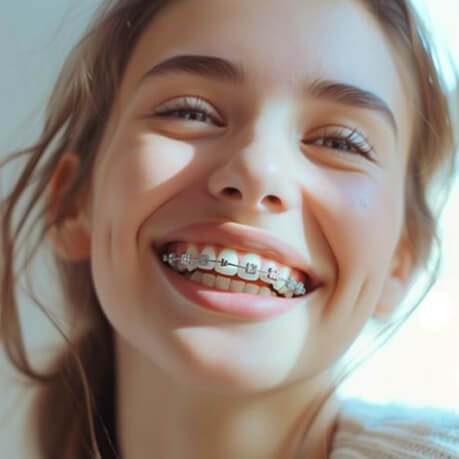 Happy smiling teen girl with professional braces