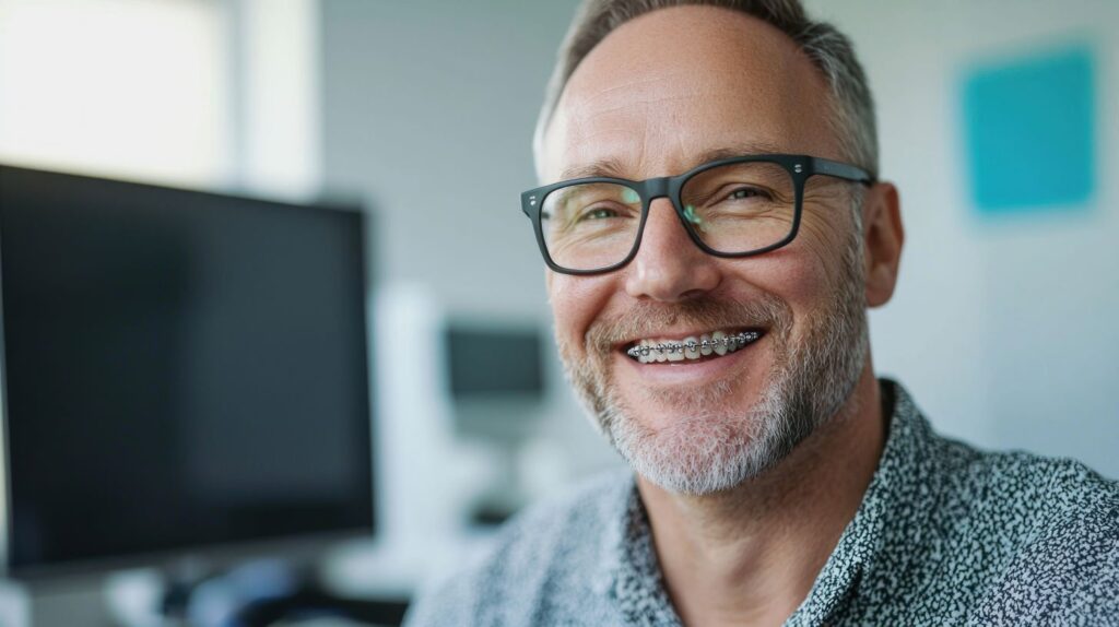 An older man with braces