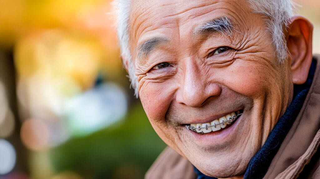 An older man wearing braces